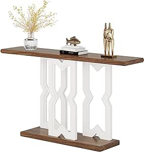 LITTLE TREE 55.12'' Console Sofa Table with Geometric Solid Wood Frame,Wood Accent Table for Entryway