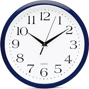 Bernhard Products Navy Wall Clock Silent Non Ticking - 12 Inch Quality Quartz Battery Operated Round Easy to Read Home/Kitchen/Office/Classroom/School Clock