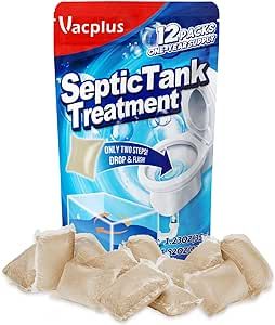 Vacplus Septic Tank Treatment - 12 Packs for 1-Year Supply, Flushable & Dissolvable Septic Tank Treatment Packets with Easy Operation, Biodegradable Septic Tank Treatment Enzymes for Wastes & Odors