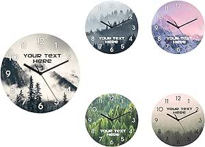 Custom Multi Mountains Clock Round Wall Clock with Beautiful Outdoor Scenery Easy to Read Personalized Analog Rustic Clocks Battery Operated Silent Non Ticking Clock Kitchen Living Room Room Decor