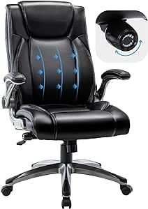 Executive Leather Office Chair, Ergonomic Office Chair with Adjustable Lumbar Support,High Back Computer Desk Chair, Flip-up Arms, Swivel Rolling Home Office Work Chair for Adults, Men, Women (Black)