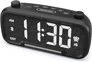 Digital Alarm Clock Radio with Bluetooth V5.0 Speaker, FM Clock Radio with Night Light,Type C&USB Charger,5-Level Dimmer,Adjustable Volume,12/24H,Snooze,Battery Backup, Loud Clock Radio for Bedroom