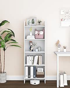 Hzuaneri 5-Tier Bookshelves and Bookcase, Floor Standing Display Storage Shelves, Bookshelf, Home Decor Furniture for Home Office, Living Room, Bedroom, White BC06503X