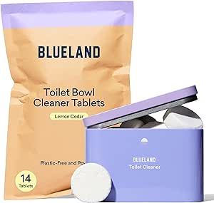 BLUELAND Toilet Bowl Cleaner Starter Set - Eco Friendly Products & Cleaning Supplies - No Harsh Chemicals, Plant-Based - Lemon Cedar - 14 tablets