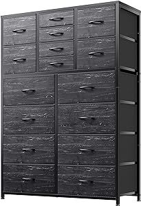 EnHomee 16 Drawers Dresser for Bedroom, Tall Dresser for Bedroom, Bedroom Dressers & Chests of Drawers with Wood Top and Metal Frame, Dresser for Bedroom, Closets, Living Room, Black Wood Grain