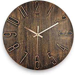 fapugh 12 Inch Wall Clock Silent Non Ticking, Preciser Modern Style Decor Clock for Home, Office, School, Kitchen, Bedroom, Living Room (Brown)