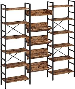 IRONCK Bookcases and Bookshelves Triple Wide 6 Tiers Industrial Record Player Shelf, Large Etagere Bookshelf Open Record Player Shelves with Metal Frame for Living Room Home Office