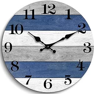 CHYLIN Wall Clock, Silent Wall Clocks Battery Operated Non Ticking, Vintage Retro Blue Clock Decorative for Kitchen Bathroom Living Room Bedroom Office(10 Inch)