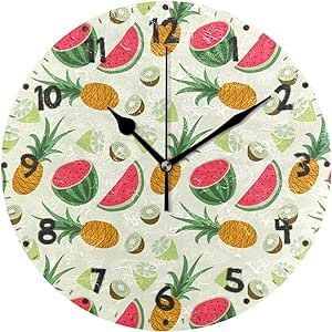 Bulletgxll Tropical Fruit Wall Clock 10 Inch Silent Non-Ticking Battery Operated Round Wall Clock for Living Room, Home, Bathroom, Office Decor