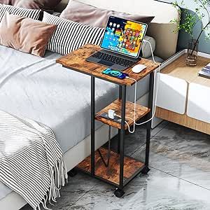 homsorout C Side Table with Wheels and Charging Station, Stylish C Shaped End Table with USB Ports and Outlets for Small Spaces - The C Table End Table Perfect for Living Room Bedroom