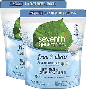 Seventh Generation Laundry Detergent Packs, Free & Clear, 90 Loads (2 pouches, 45 Ct EA)