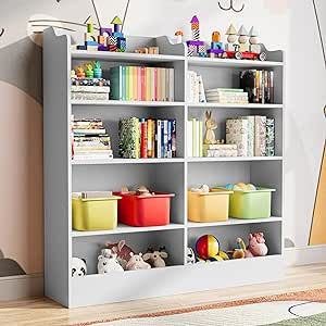 Cozy Castle 5 Tier Kids Bookshelf, Multifunctional Book and Toy Storage Cabinet, Wooden Tollder Bookcase for Bedroom, Playroom, Nursery, White