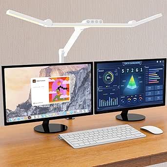 Micomlan Led Desk Lamp for Home Office, White Architect Desk Lamp with Clamp for Crafting, 24W Bright Rotatable Led Desk Light Stepless Dimming Tempering Wide Table Light with Atmosphere Lighting