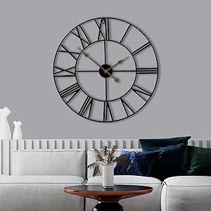 Sorbus Large Wall Clock for Living Room - 16-Inch Wall Clock - Oversized Centurian Roman Numeral Style Modern Wall Clocks - Large Clock Home Decor - Metal Decorative Analog Metal Clock (Black)