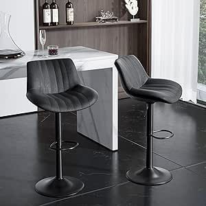 Nalupatio Bar Stools Set of 2 Adjustable Counter Height Morden Swivel Bar Stools with Backs Leather Seat Island Chairs for Home Kitchen Black