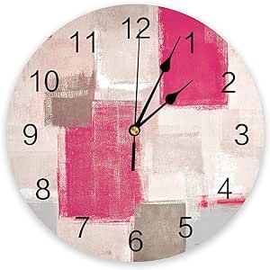 TOUBE Wall Clock 10 Inch Silent Non-Ticking, Abstract Pink Graffiti Round Decorative Clock for Living Room Bedroom Kitchen School Easy to Read Battery Operated Mute Clock