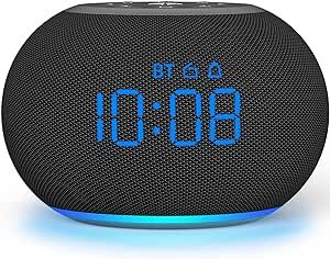 REACHER Digital Alarm Clock Bluetooth Speaker with FM Radio, Auto Dimmable, 7 Wake Up Sounds, 8 Colors Night Light, 0-100% Dimmer, 30-Level Adjustable Volume, Memory Function, Small for Bedroom