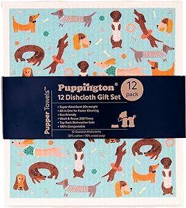 Puppington Pupper Towels 12 Pack Swedish Dishcloths for Kitchen - Dog Dish Towels - Swedish Dish Cloths for Kitchen - Dog Mom Gifts for Women - Eco Friendly (12 Breeds)