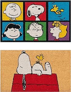 Gertmenian Peanuts Coir Mat (2-Pack), Indoor Outdoor Welcome Mats for Front Door, Home Entrance, Garage, and Back Door, Home Decor, 20" x 34" Each, Snoopy House/Peanut Patch, 80003